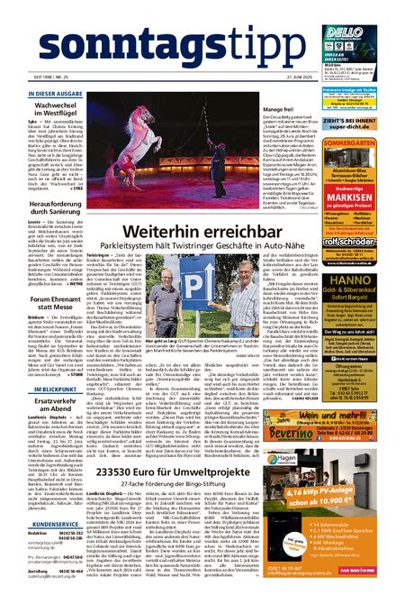 Sonntags-Tipp Syke-Weyhe-Bassum vom 21.06.2025