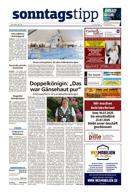 Sonntags-Tipp Syke-Weyhe-Bassum vom 12.07.2025