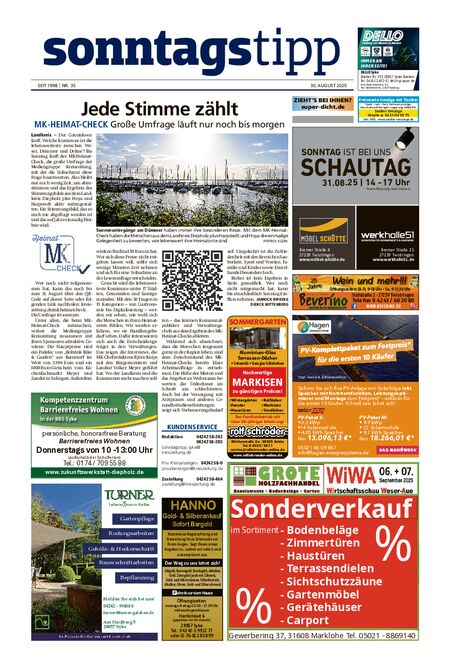 Sonntags-Tipp Syke-Weyhe-Bassum vom 30.08.2025