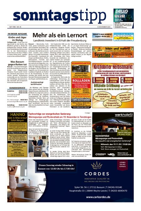 Sonntags-Tipp Syke-Weyhe-Bassum vom 08.11.2025