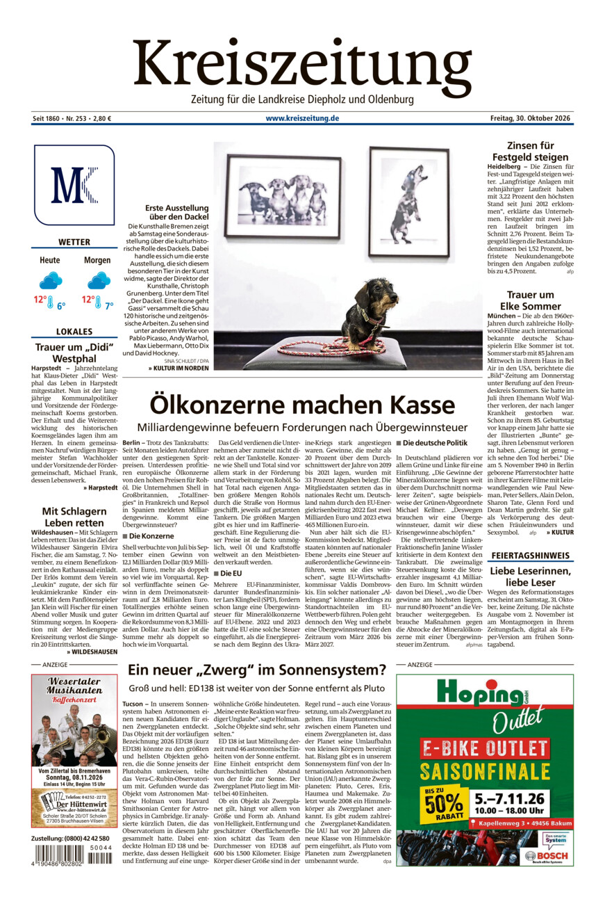 Kreiszeitung Kreis Oldenburg vom Freitag, 30.10.2026