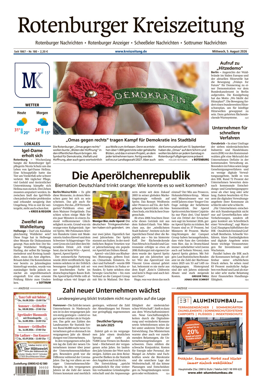 Rotenburger Kreiszeitung/Visselhöveder Nachrichten vom Mittwoch, 05.08.2026