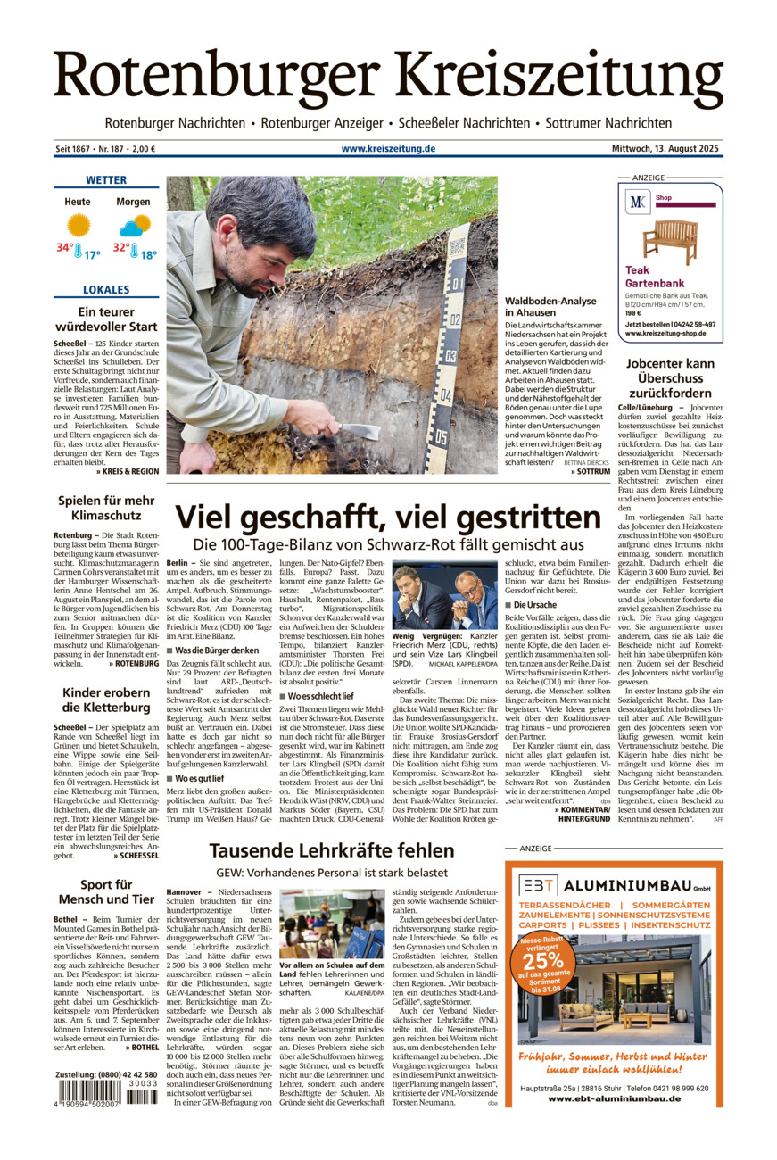 Rotenburger Kreiszeitung/Visselhöveder Nachrichten vom Mittwoch, 13.08.2025