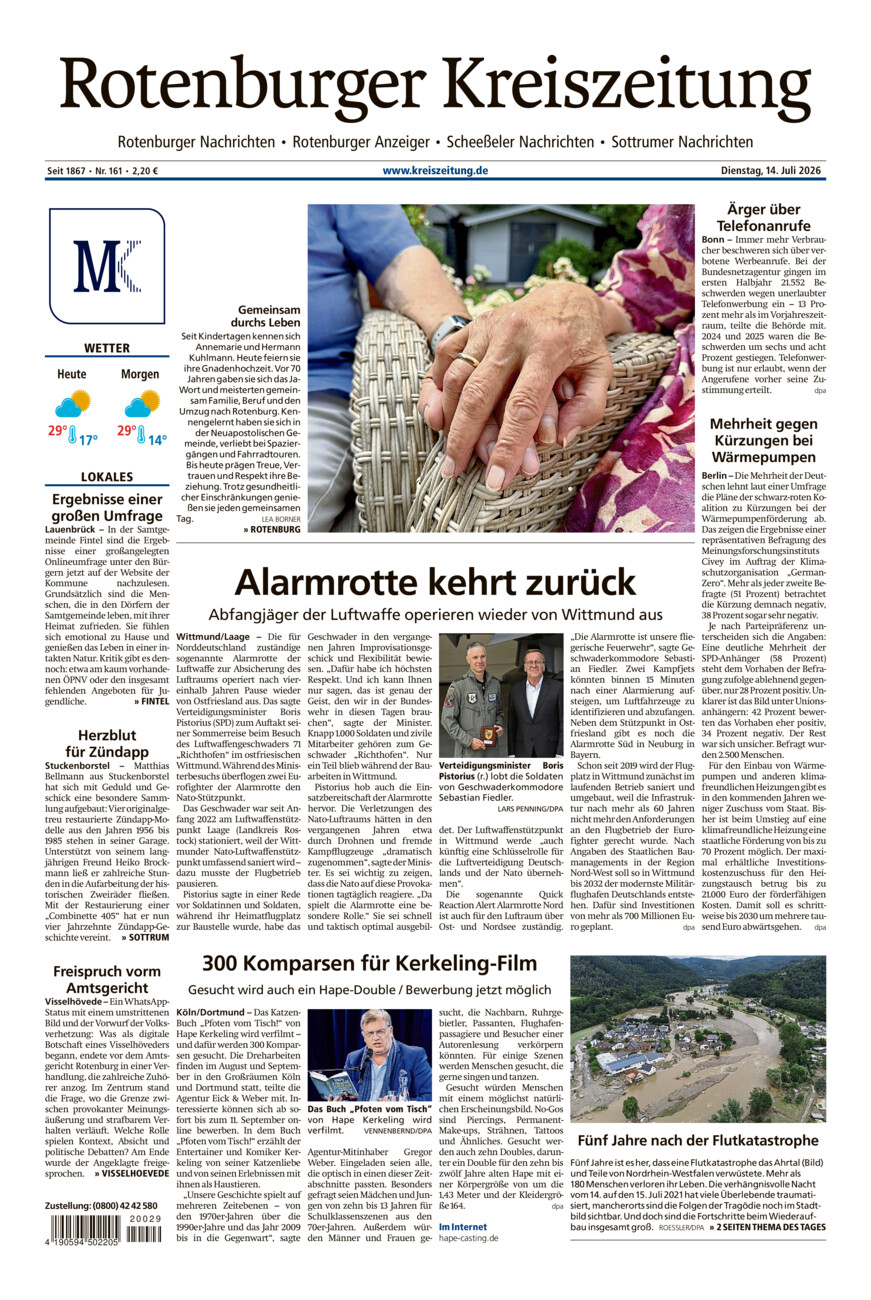 Rotenburger Kreiszeitung/Visselhöveder Nachrichten vom Dienstag, 14.07.2026