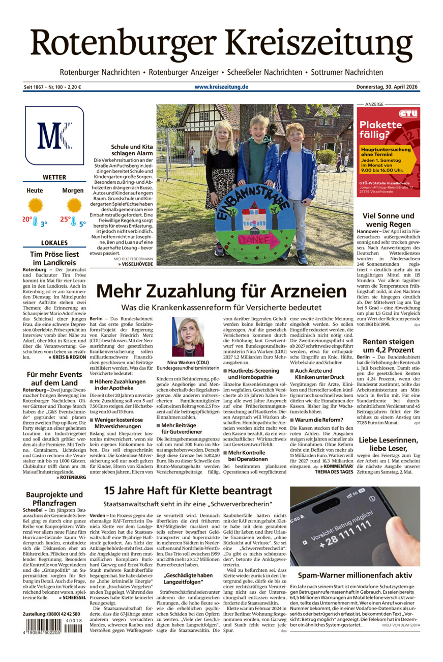 Rotenburger Kreiszeitung/Visselhöveder Nachrichten vom Donnerstag, 30.04.2026