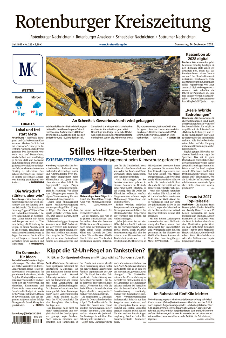 Rotenburger Kreiszeitung/Visselhöveder Nachrichten vom Donnerstag, 24.09.2026