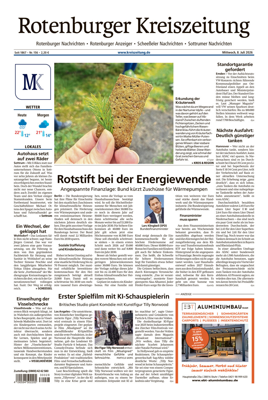 Rotenburger Kreiszeitung/Visselhöveder Nachrichten vom Mittwoch, 08.07.2026