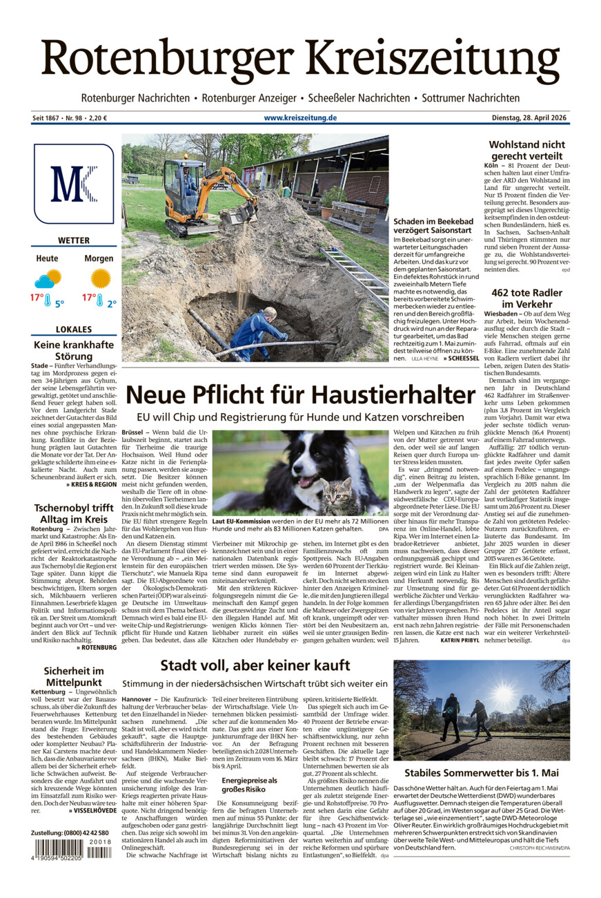 Rotenburger Kreiszeitung/Visselhöveder Nachrichten vom Dienstag, 28.04.2026