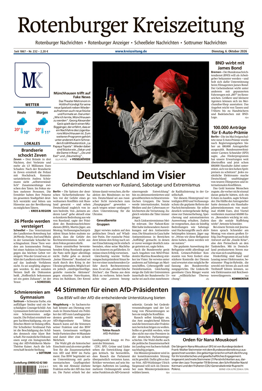 Rotenburger Kreiszeitung/Visselhöveder Nachrichten vom Dienstag, 06.10.2026