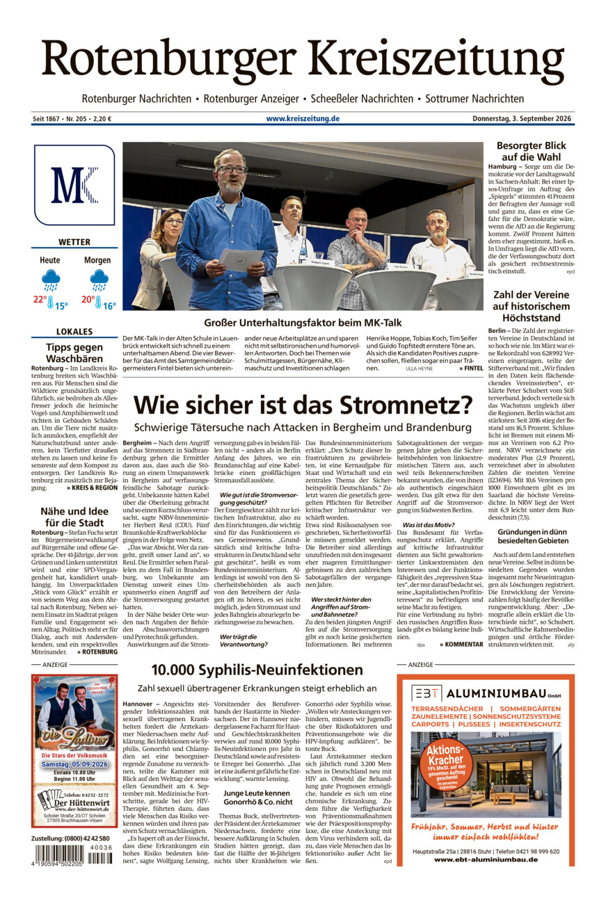 Rotenburger Kreiszeitung/Visselhöveder Nachrichten vom Donnerstag, 03.09.2026