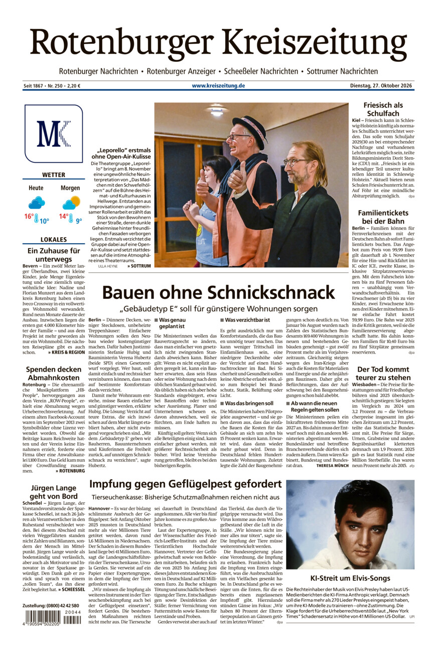 Rotenburger Kreiszeitung/Visselhöveder Nachrichten vom Dienstag, 27.10.2026