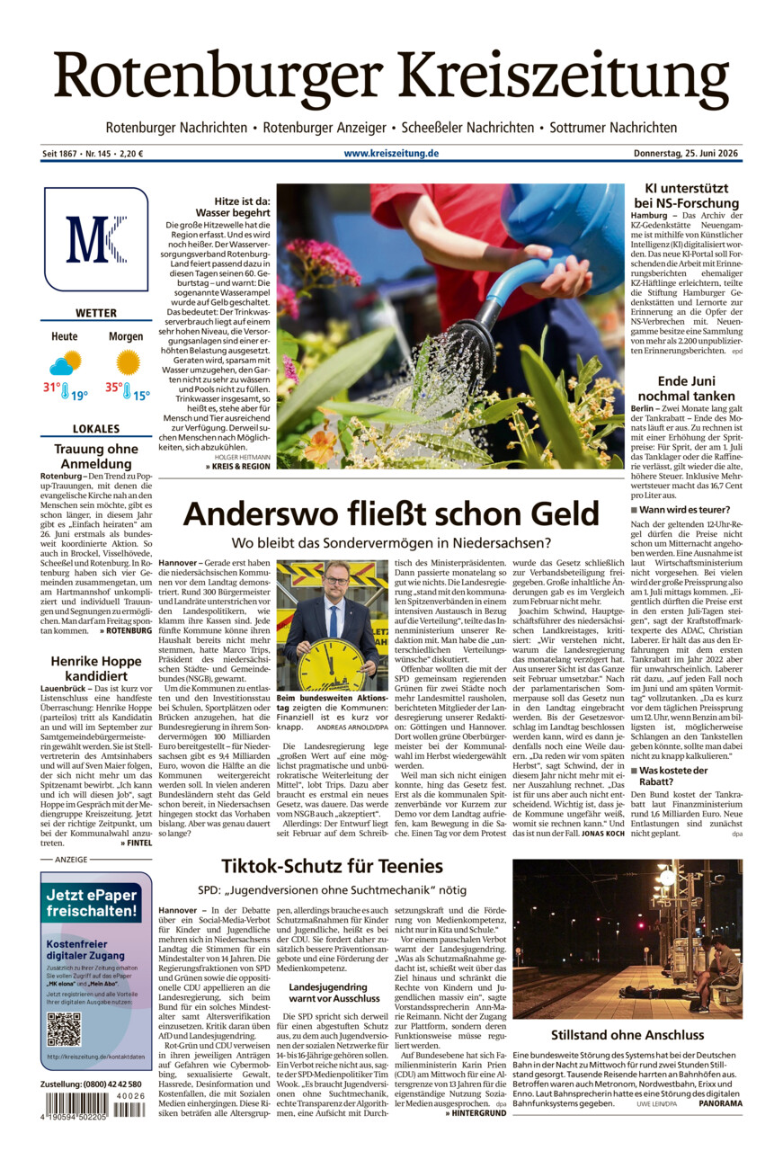 Rotenburger Kreiszeitung/Visselhöveder Nachrichten vom Donnerstag, 25.06.2026