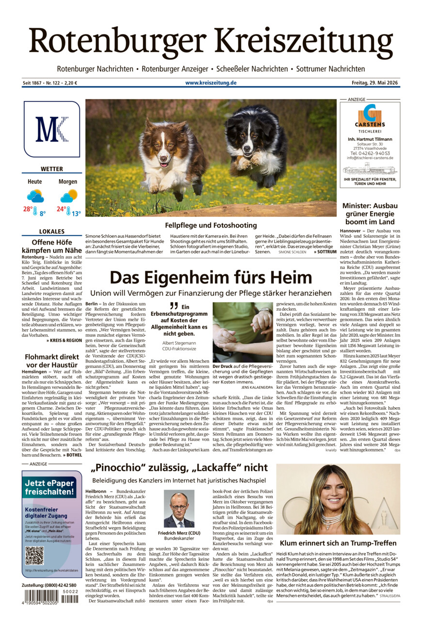 Rotenburger Kreiszeitung/Visselhöveder Nachrichten vom Freitag, 29.05.2026