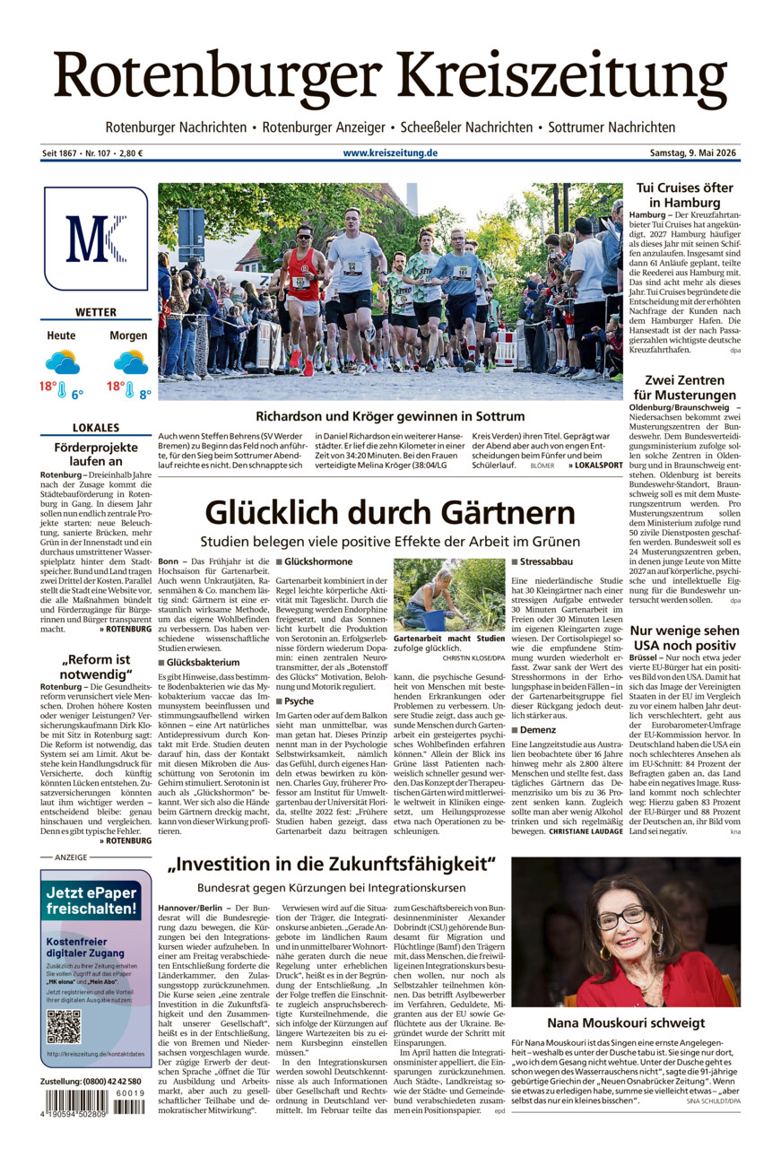Rotenburger Kreiszeitung/Visselhöveder Nachrichten vom Samstag, 09.05.2026