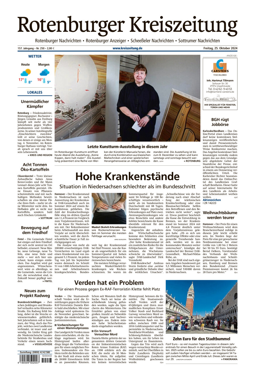 Rotenburger Kreiszeitung/Visselhöveder Nachrichten vom Freitag, 25.10.2024