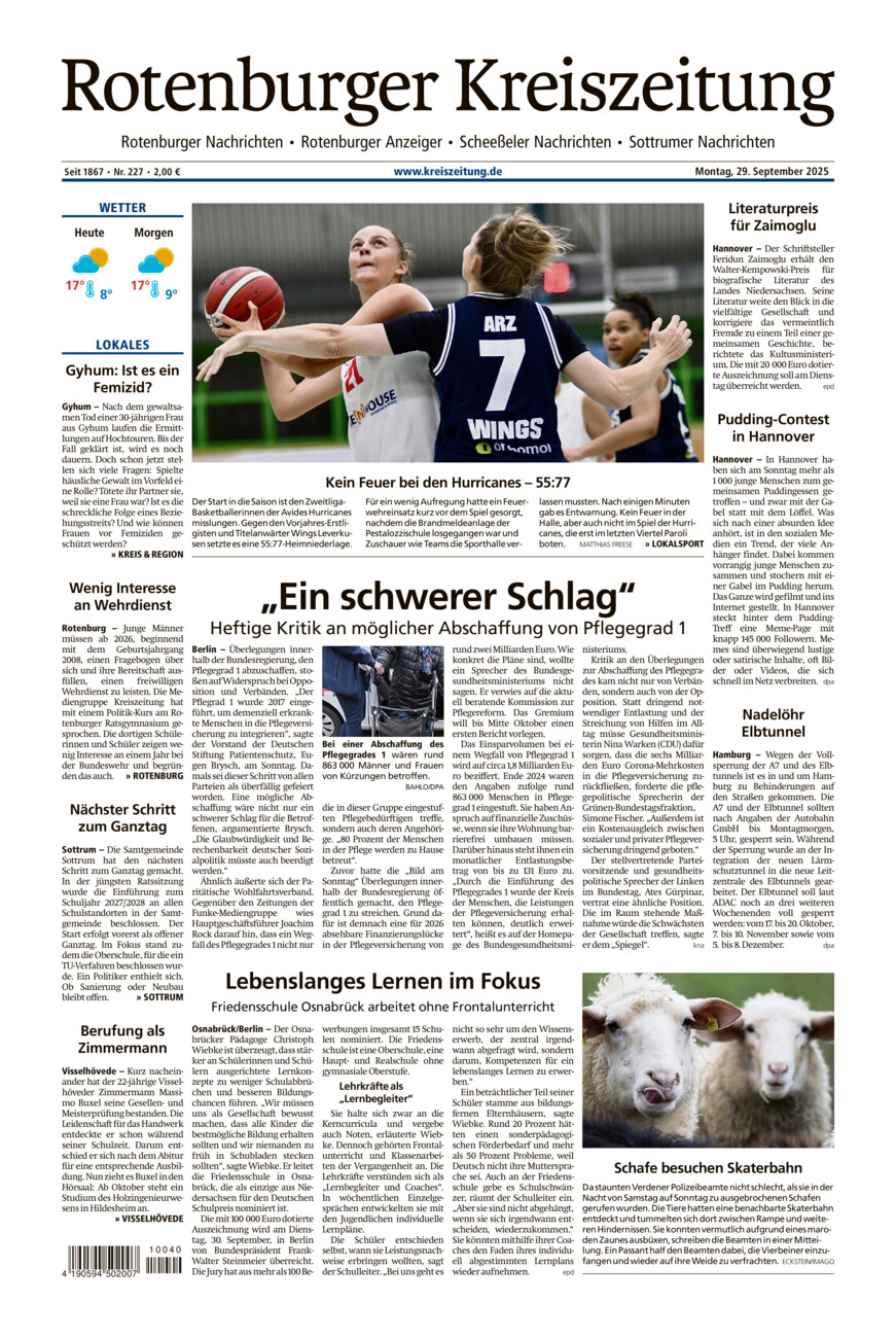 Rotenburger Kreiszeitung/Visselhöveder Nachrichten vom Montag, 29.09.2025