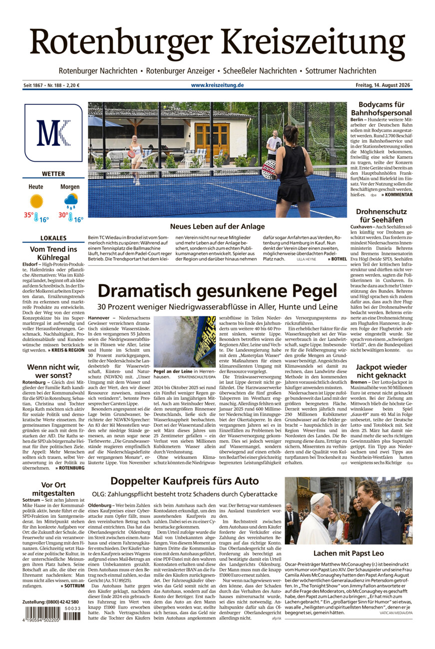 Rotenburger Kreiszeitung/Visselhöveder Nachrichten vom Freitag, 14.08.2026