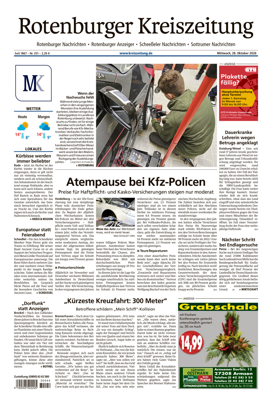 Rotenburger Kreiszeitung/Visselhöveder Nachrichten vom Mittwoch, 28.10.2026