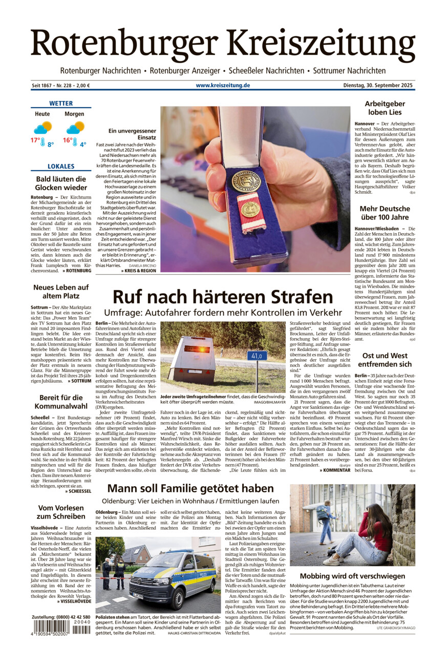 Rotenburger Kreiszeitung/Visselhöveder Nachrichten vom Dienstag, 30.09.2025