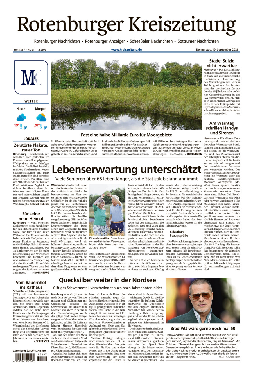 Rotenburger Kreiszeitung/Visselhöveder Nachrichten vom Donnerstag, 10.09.2026