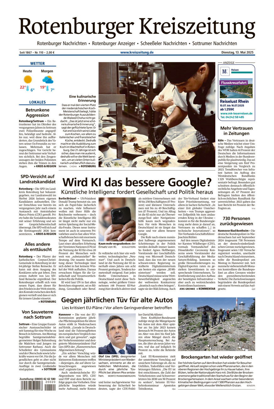Rotenburger Kreiszeitung/Visselhöveder Nachrichten vom Dienstag, 13.05.2025