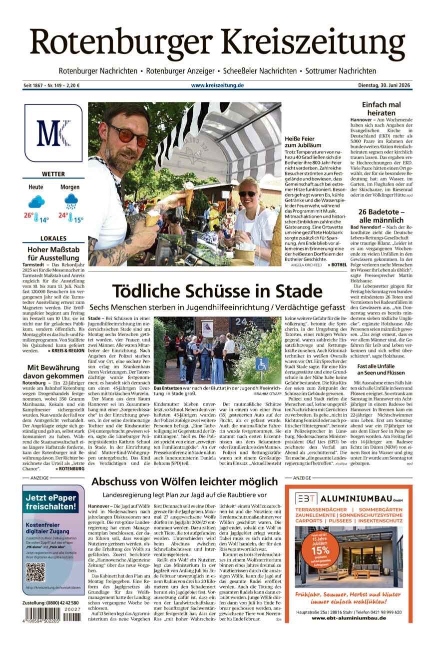 Rotenburger Kreiszeitung/Visselhöveder Nachrichten vom Dienstag, 30.06.2026