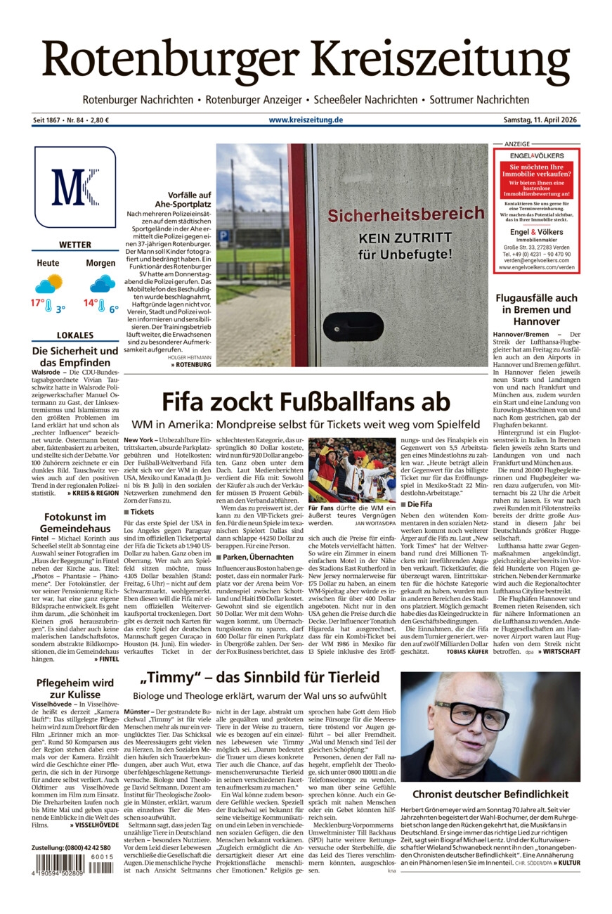 Rotenburger Kreiszeitung/Visselhöveder Nachrichten vom Samstag, 11.04.2026