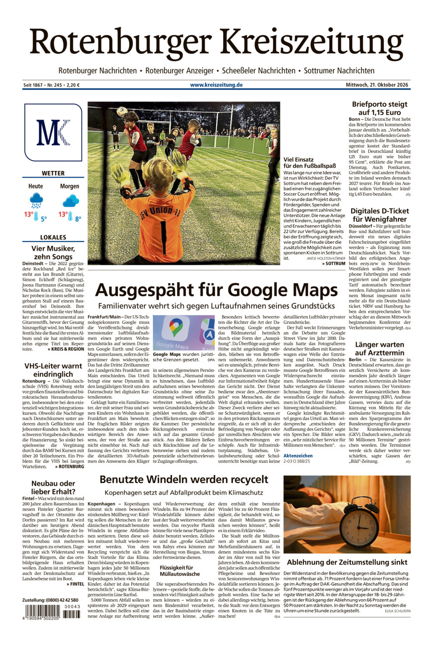 Rotenburger Kreiszeitung/Visselhöveder Nachrichten vom Mittwoch, 21.10.2026