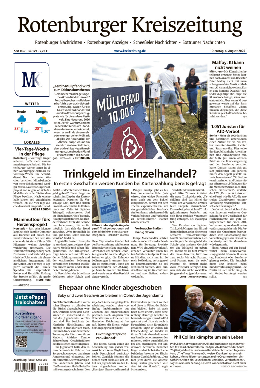 Rotenburger Kreiszeitung/Visselhöveder Nachrichten vom Dienstag, 04.08.2026