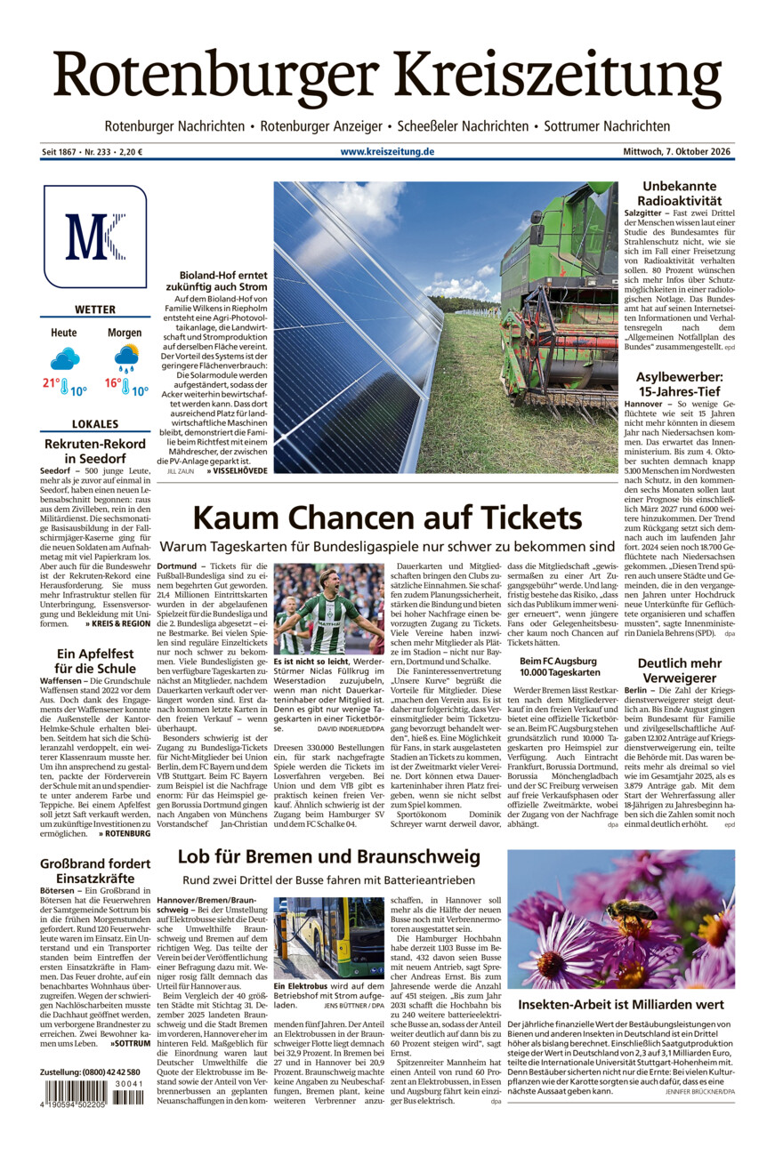 Rotenburger Kreiszeitung/Visselhöveder Nachrichten vom Mittwoch, 07.10.2026