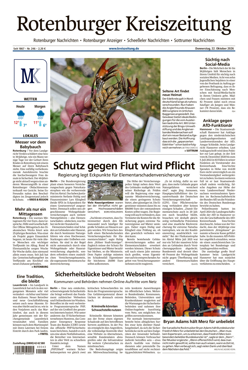 Rotenburger Kreiszeitung/Visselhöveder Nachrichten vom Donnerstag, 22.10.2026