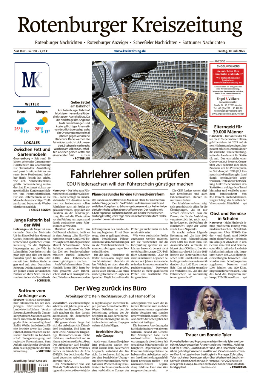 Rotenburger Kreiszeitung/Visselhöveder Nachrichten vom Freitag, 10.07.2026