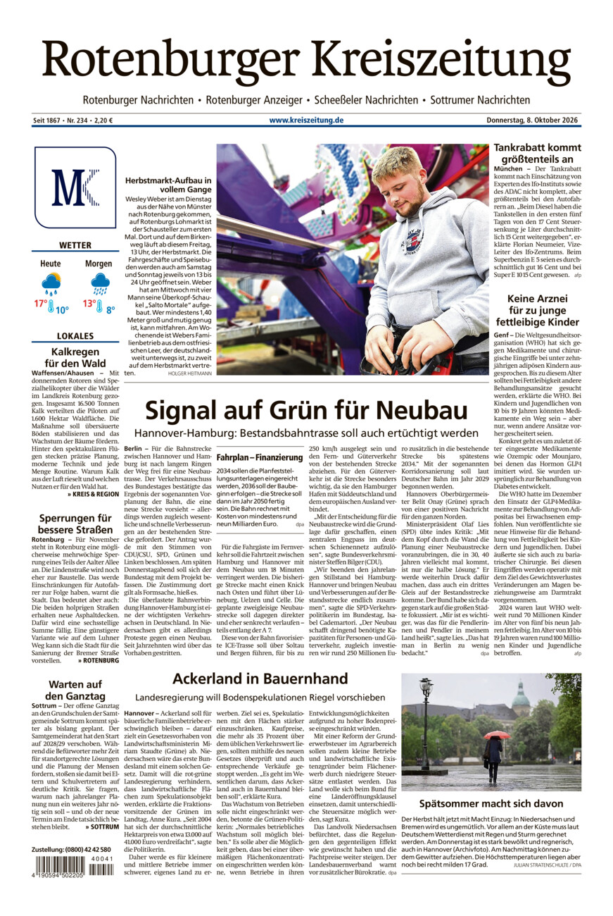 Rotenburger Kreiszeitung/Visselhöveder Nachrichten vom Donnerstag, 08.10.2026