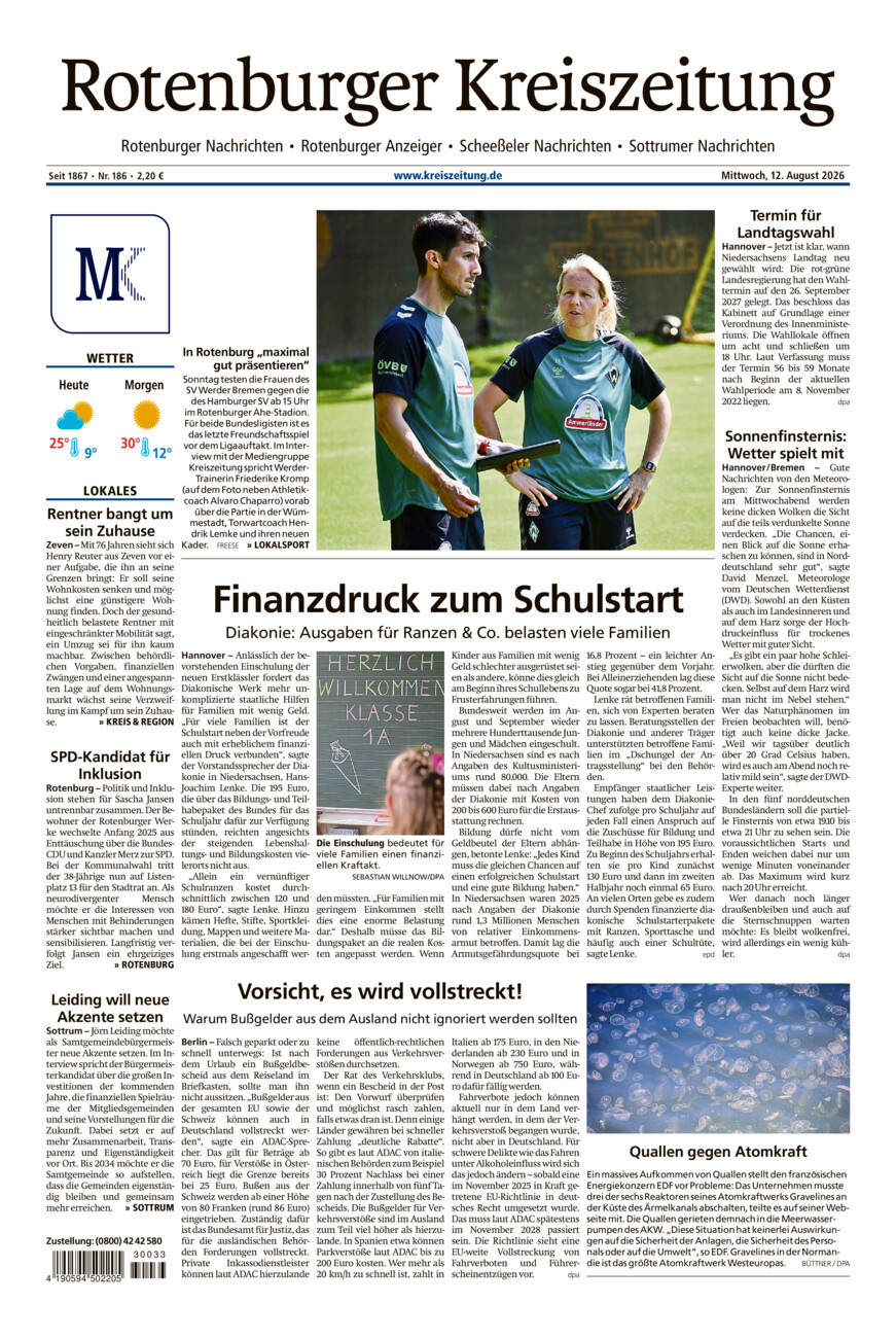 Rotenburger Kreiszeitung/Visselhöveder Nachrichten vom Mittwoch, 12.08.2026