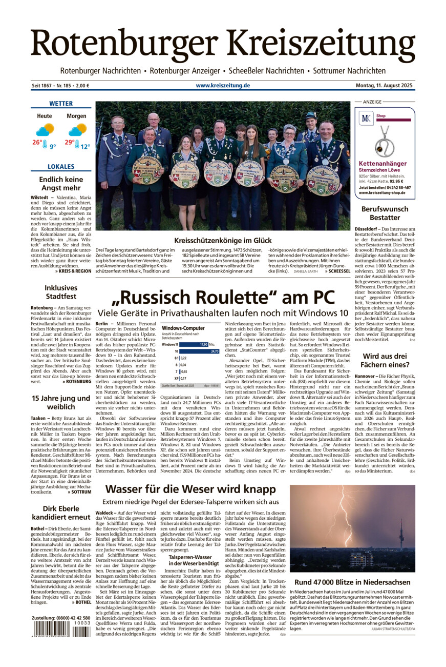 Rotenburger Kreiszeitung/Visselhöveder Nachrichten vom Montag, 11.08.2025