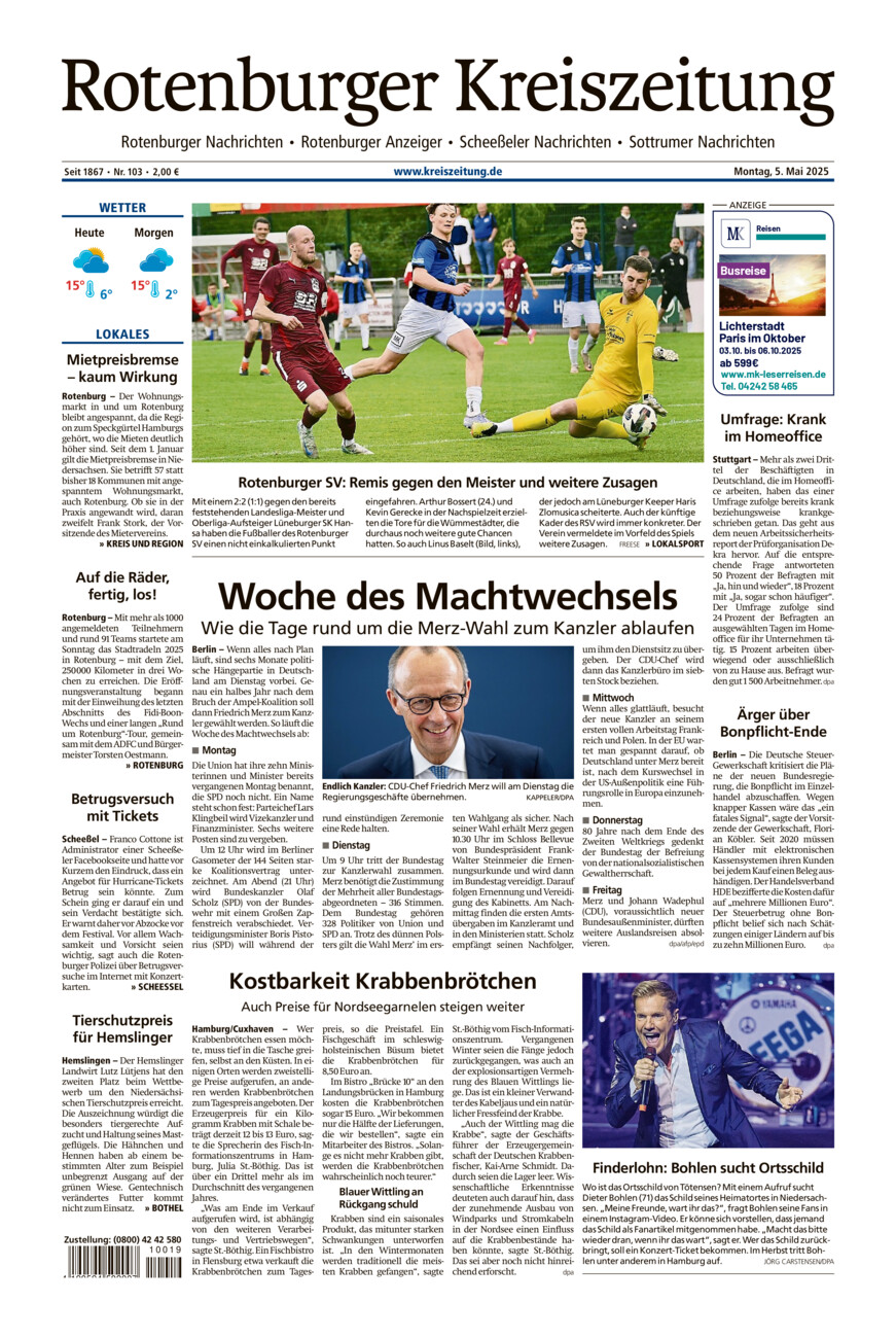 Rotenburger Kreiszeitung/Visselhöveder Nachrichten vom Montag, 05.05.2025