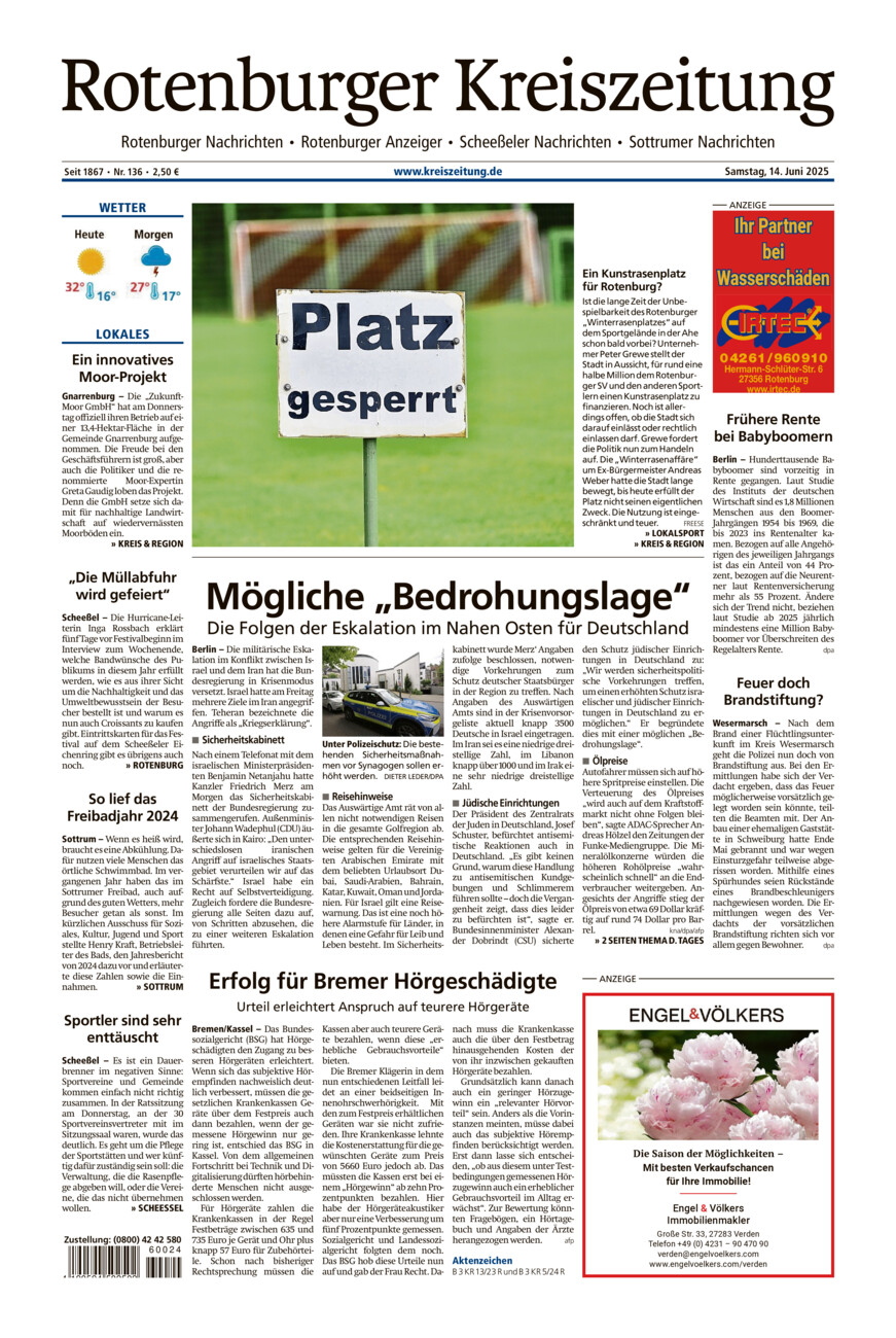 Rotenburger Kreiszeitung/Visselhöveder Nachrichten vom Samstag, 14.06.2025