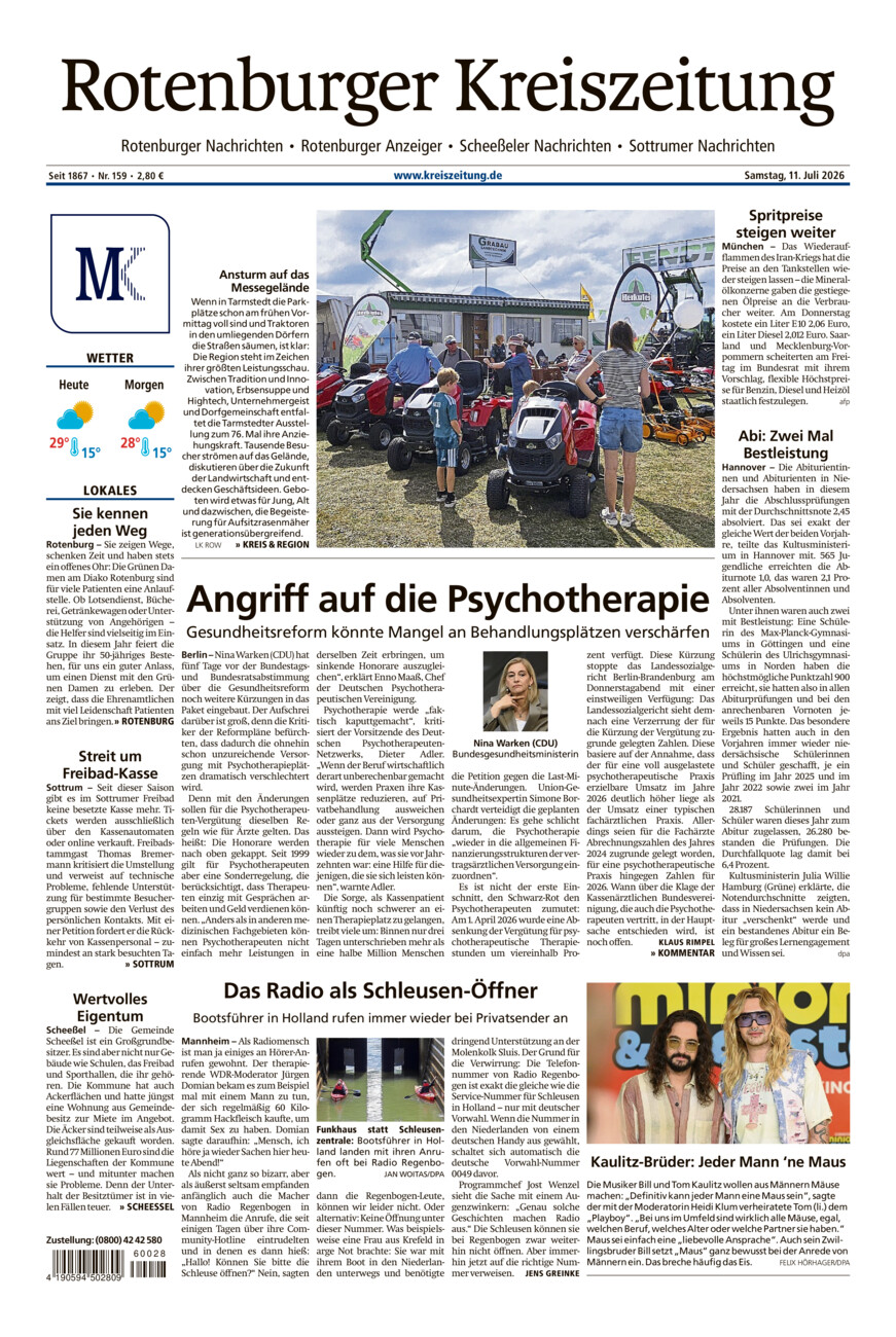 Rotenburger Kreiszeitung/Visselhöveder Nachrichten vom Samstag, 11.07.2026