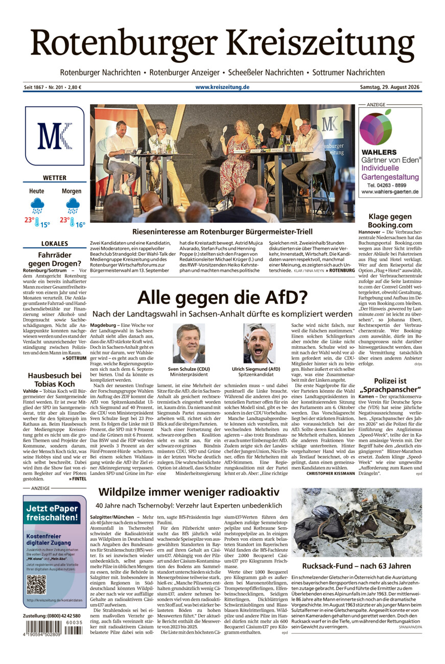 Rotenburger Kreiszeitung/Visselhöveder Nachrichten vom Samstag, 29.08.2026