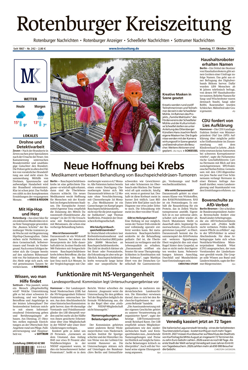 Rotenburger Kreiszeitung/Visselhöveder Nachrichten vom Samstag, 17.10.2026