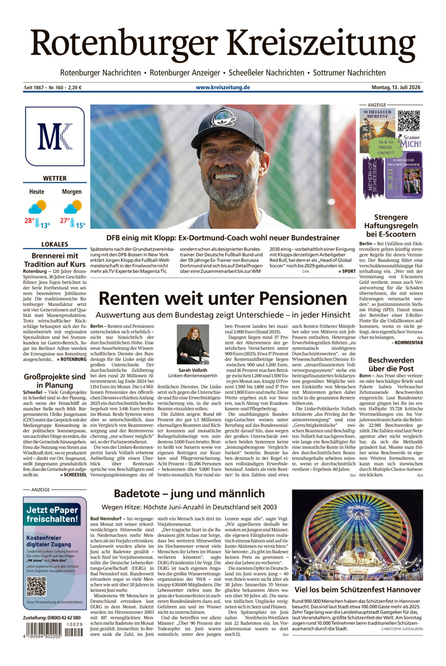 Rotenburger Kreiszeitung/Visselhöveder Nachrichten vom Montag, 13.07.2026