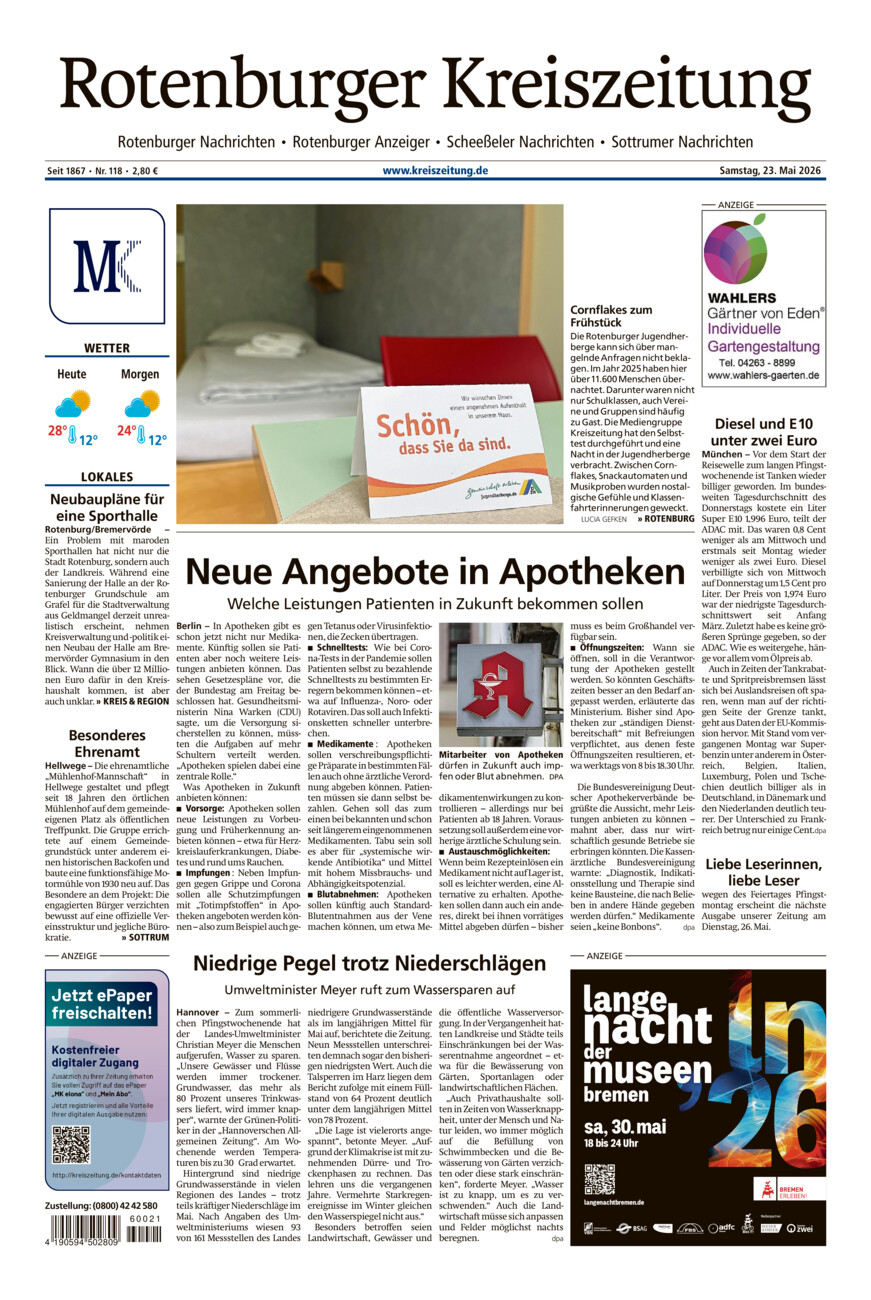 Rotenburger Kreiszeitung/Visselhöveder Nachrichten vom Samstag, 23.05.2026