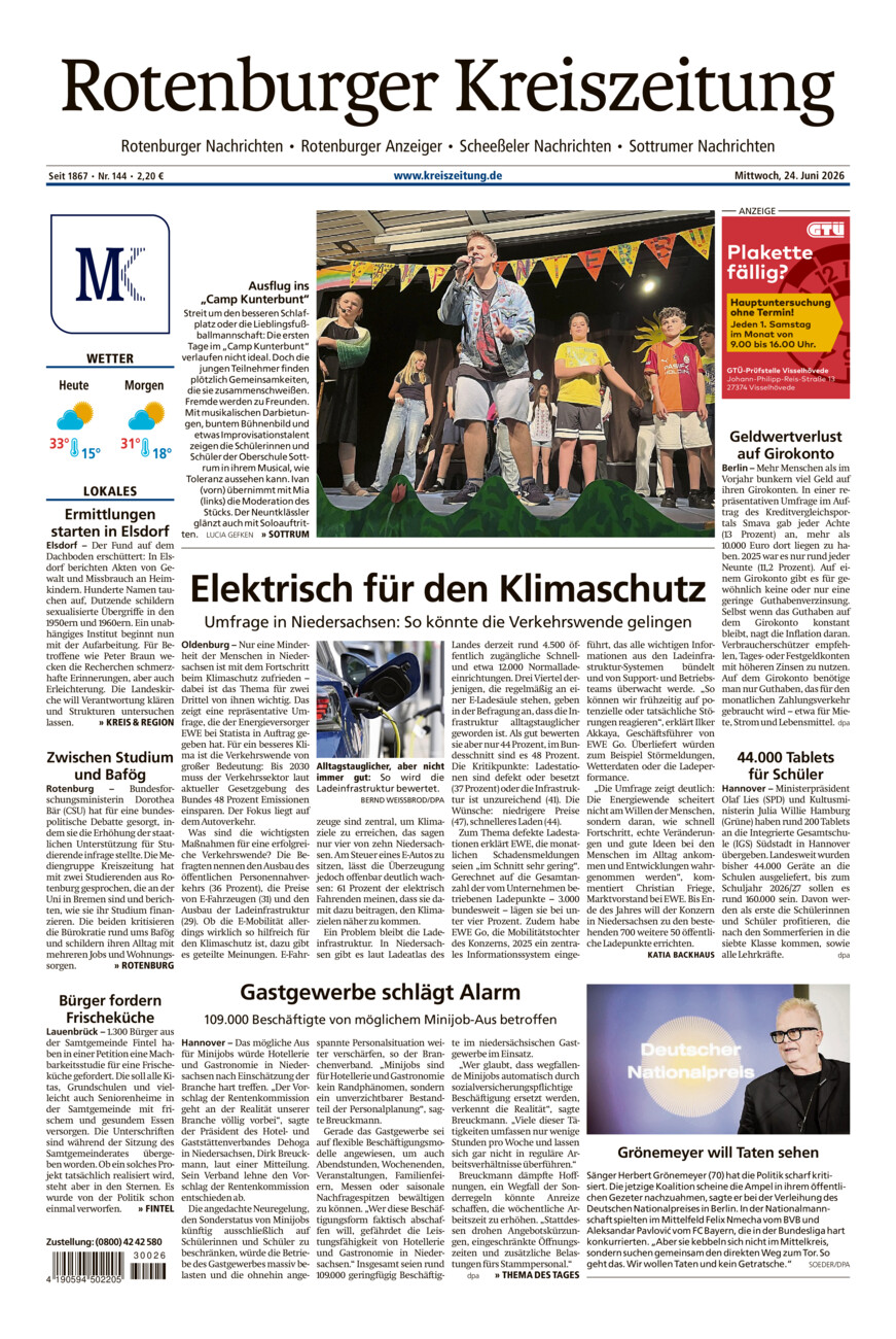 Rotenburger Kreiszeitung/Visselhöveder Nachrichten vom Mittwoch, 24.06.2026