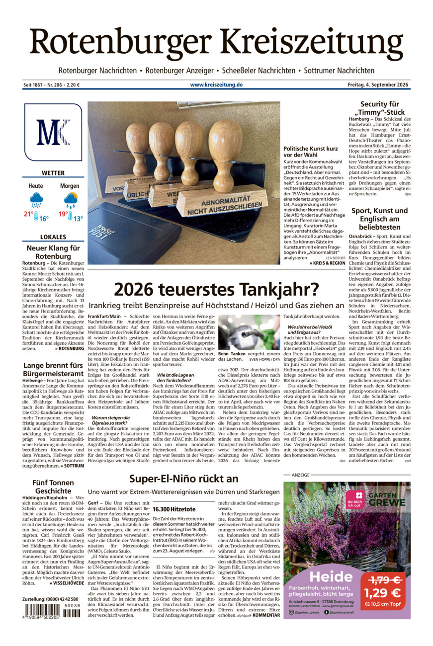 Rotenburger Kreiszeitung/Visselhöveder Nachrichten vom Freitag, 04.09.2026