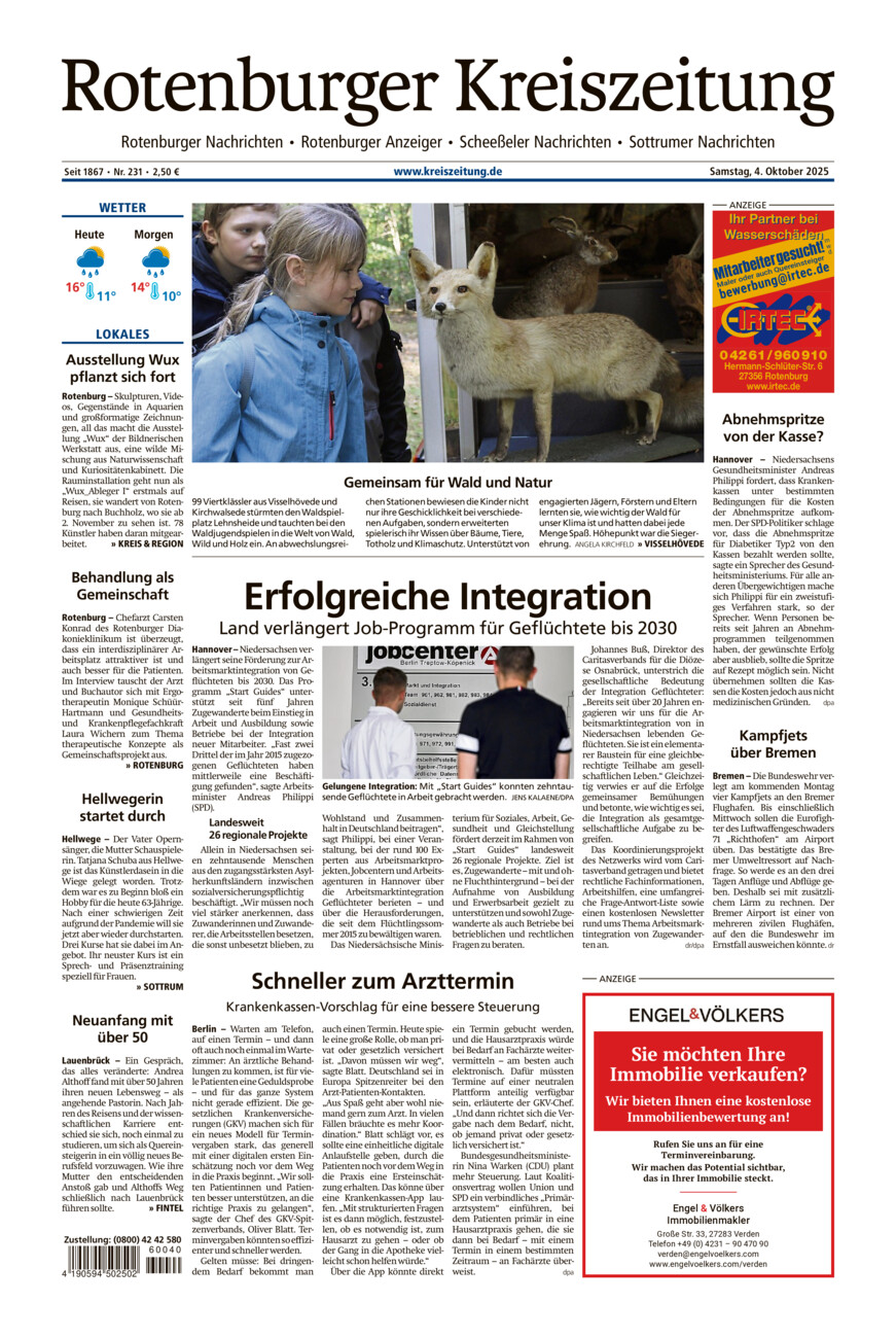 Rotenburger Kreiszeitung/Visselhöveder Nachrichten vom Samstag, 04.10.2025