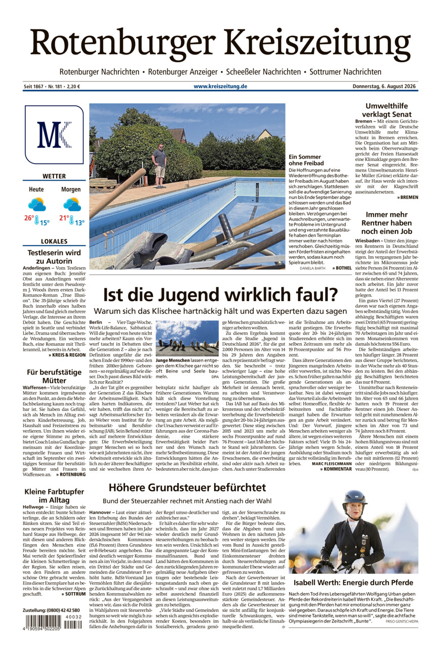 Rotenburger Kreiszeitung/Visselhöveder Nachrichten vom Donnerstag, 06.08.2026