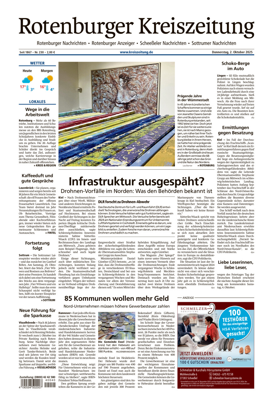 Rotenburger Kreiszeitung/Visselhöveder Nachrichten vom Donnerstag, 02.10.2025