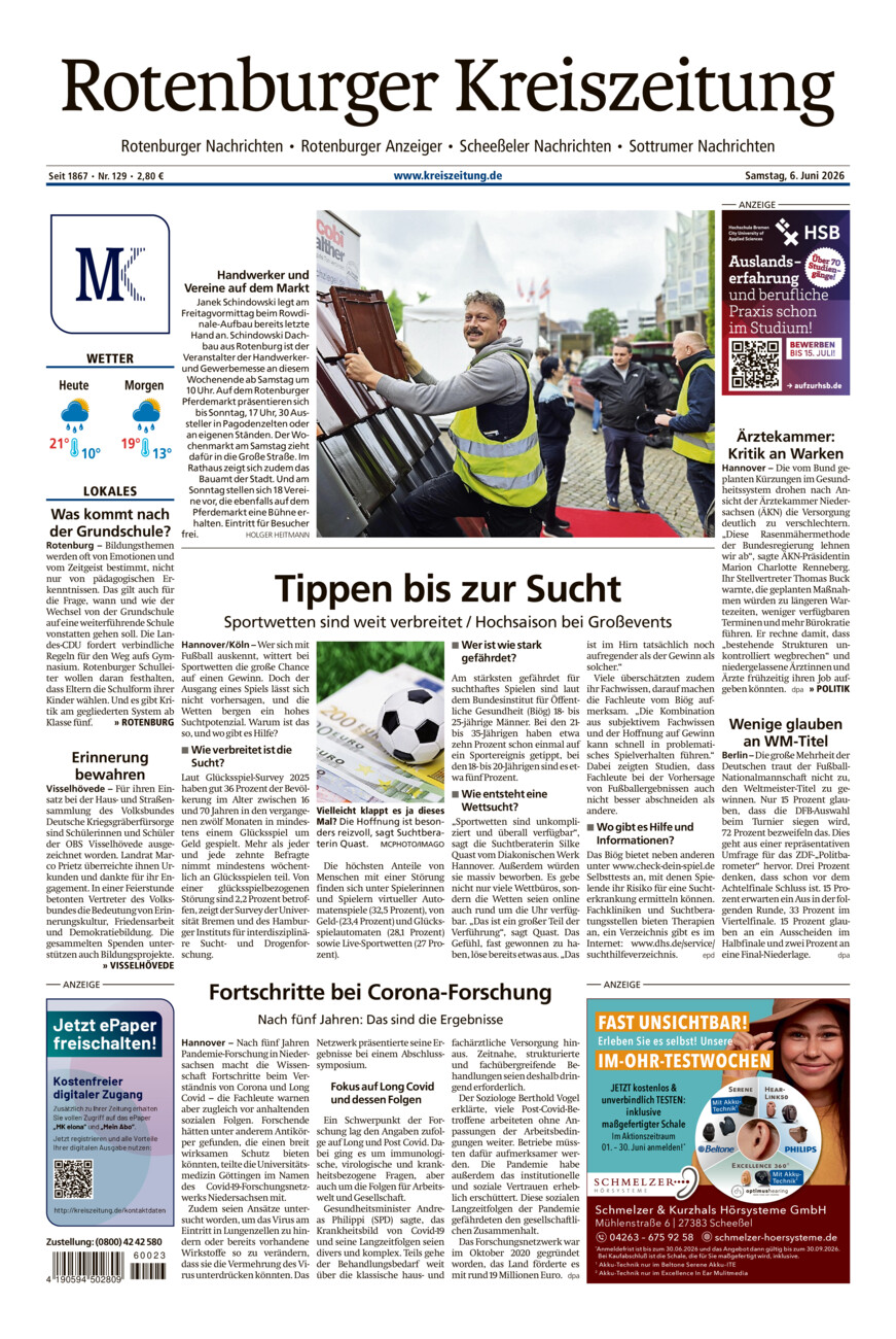 Rotenburger Kreiszeitung/Visselhöveder Nachrichten vom Samstag, 06.06.2026