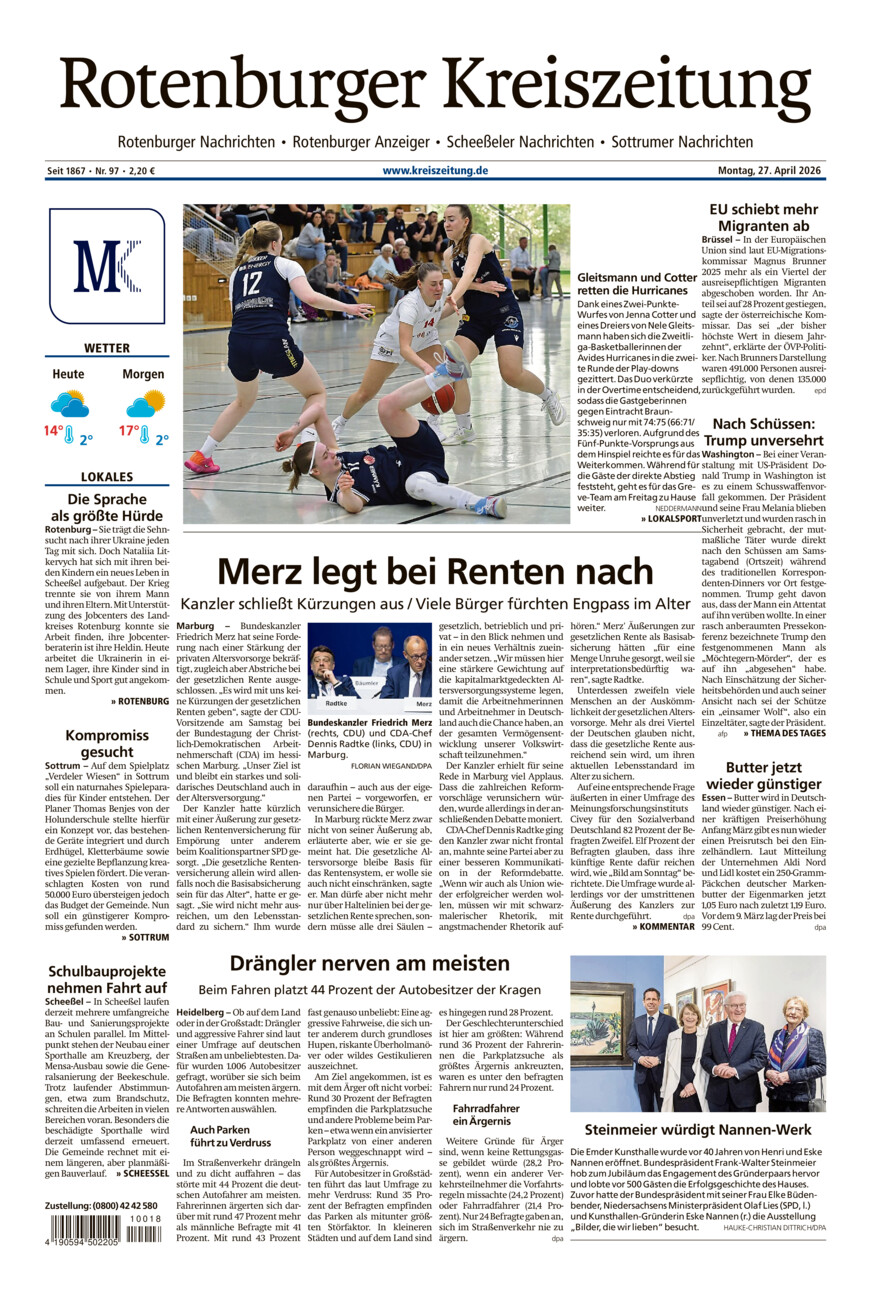 Rotenburger Kreiszeitung/Visselhöveder Nachrichten vom Montag, 27.04.2026