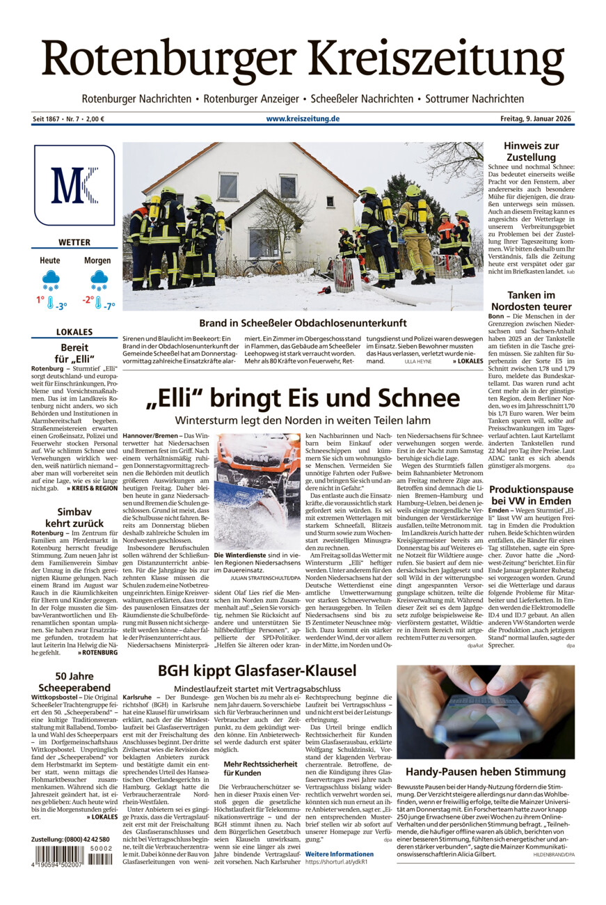 Rotenburger Kreiszeitung/Visselhöveder Nachrichten vom Freitag, 09.01.2026